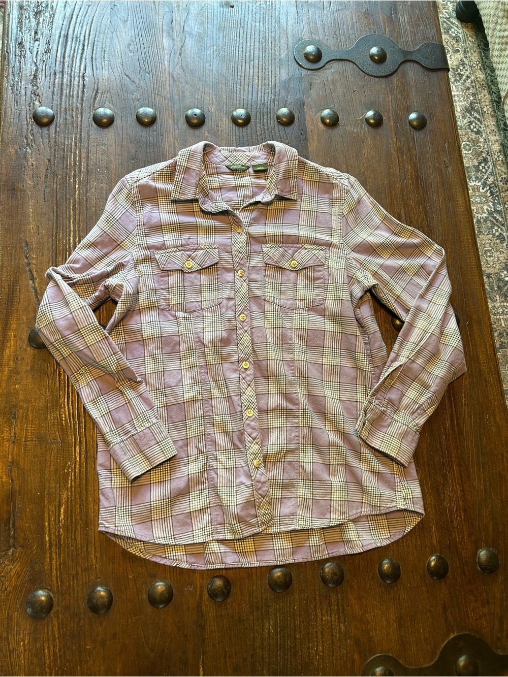 Eddie Bauer Purple and White Plaid Button-Down Shirt